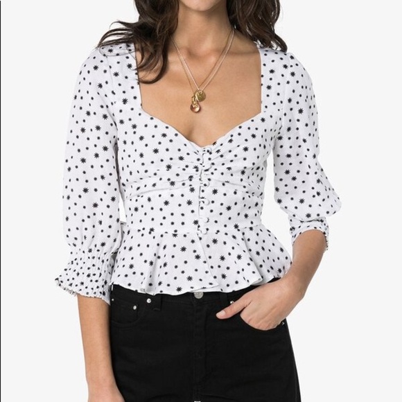 Rixo white stars sameera linen blend starry button down blouse size large - Picture 3 of 10